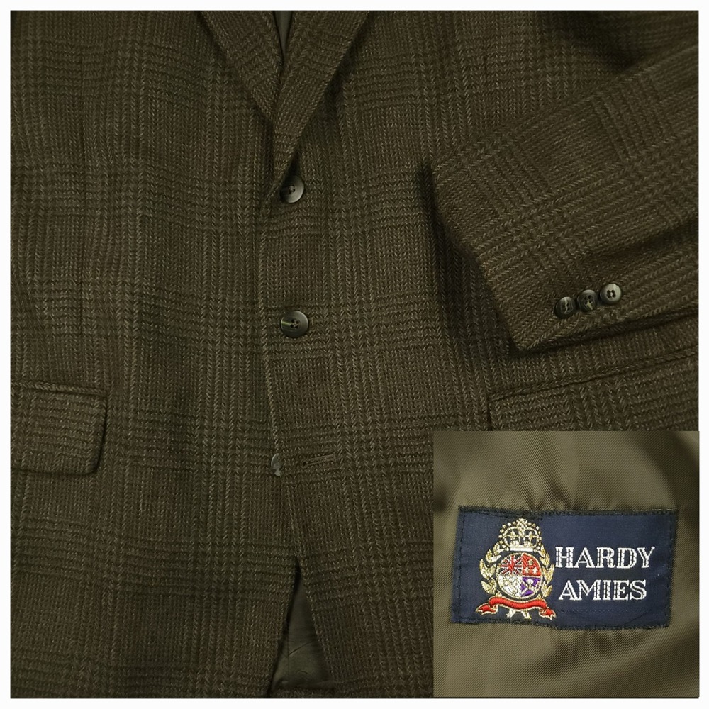 Vtg 90s Ivy Style Alpaca Lambswool Sport Coat Mens 48L Glen Check Plaid Olive